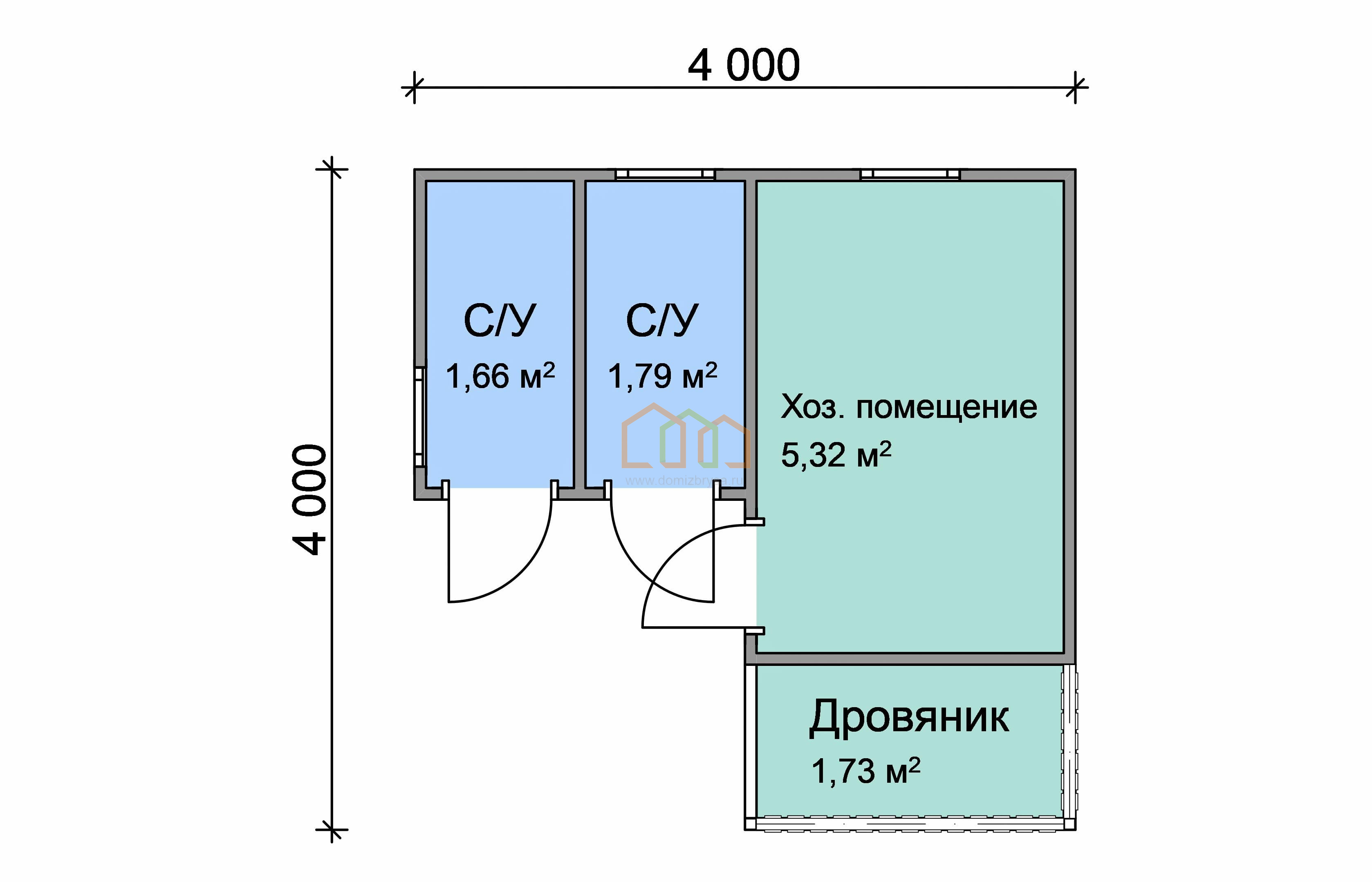 Угловой хозблок с туалетом, душем и дровником 4x4 (16 м²), цена 215500 руб.  под ключ в Конаково